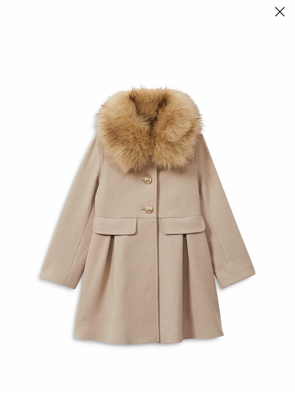 Reiss Girls Nicole Beige Wool Coat with Faux-Fur Collar